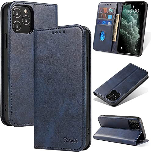 TOHULLE Case for iPhone 12 Mini, Premium PU Leather Wallet Case with Card Holder Kickstand Built-in Magnetic Closure Flip Folio Phone Cover for iPhone 12 Mini - Blue