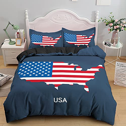 ZZXHG Bettwäsche 155x220 Blaue Usa Karte, 3 Teilig Bettbezug mit Reißverschluss, Mikrofaser Bettwäsche-Sets für Kinder - 1 Bettbezüge und 2 Kissenbezug 80x80cm