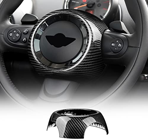KUNGKIC Kohlefaser Auto-Lenkrad-Airbag Abdeckung Aufkleber Dekorative für Mini Cooper Clubman F55 F56 F57 F60 Countryman F54 F55 F56 F57 F60 R55 R56 R57 R58 R60 R61 Zubehör Innenraum (für R-Serie)