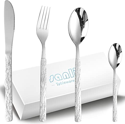 Couverts De Table 6 Personnes, SANLI 24 Pièces Un Service De Table Inox Ensemble Couteau Fourchette Cuillère.