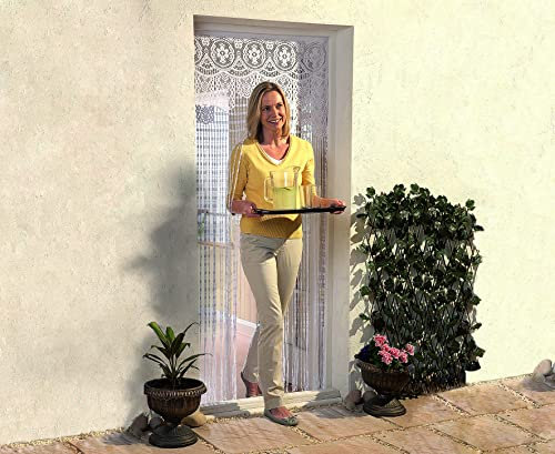 mysmartbuy.com Lace String Door Curtain Fly Screen - 85 x 200cm White Single Door Curtains Panel for Windows & Doors - Summer Doorway Curtain Room Divider
