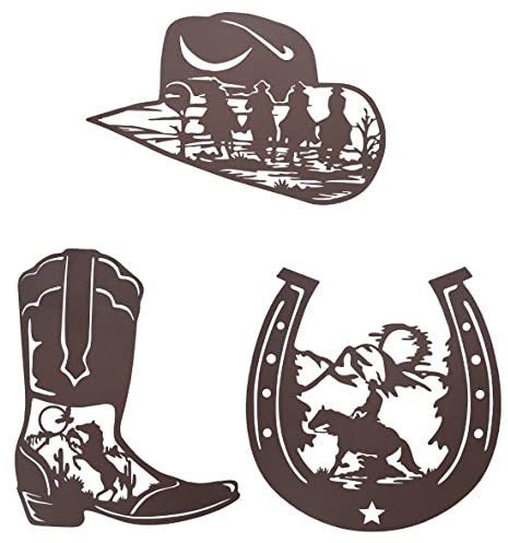 VinSees Ferro di cavallo in metallo, stivali da cowboy, cappello da cowboy, decorazione artistica da parete, decorazione rustica occidentale da parete, decorazione da parete a tema western cowboy a