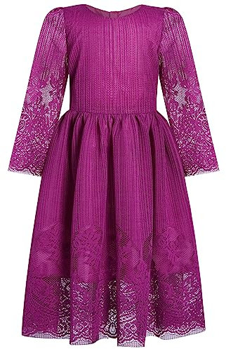 BONNY BILLY Vestito Bambina Elegante Damigella Cerimonia Natale Lungo Tulle Pizzo Manica Lunga 5-6 Anni Viola