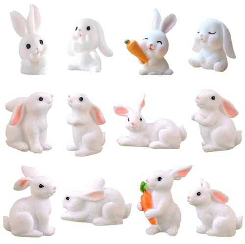 YGCHEN Miniatur Kaninchen Tortendeko Hasenfigur Mini Hase Skulptur Tier Figuren Dekoration für Kuchen Topper Miniatur Garten DIY Terrarium Desktop Bunny Tierfiguren 12 St