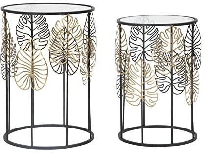 mauro ferretti TAVOLINETTI Foglie Glam Coppia CM Ø 38 x 55 - 33 x 50 cm