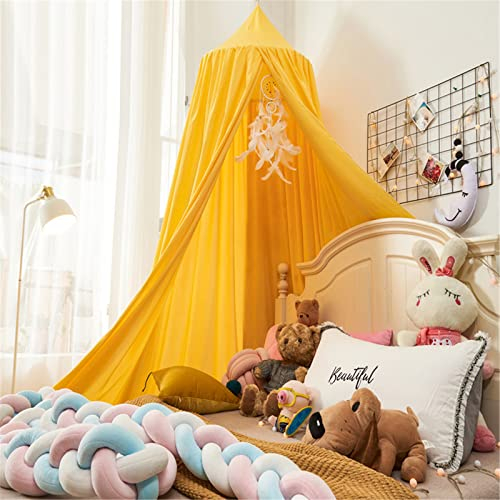 Surwin Betthimmel Madchen Jungen Babybett Doppelbett, Einfarbig Moskitonetz Baldachin Kinderzimmer Einzelbett Himmel Schlafzimmer Dekoration Spielzelte Kinder Geschenk (Gelb)