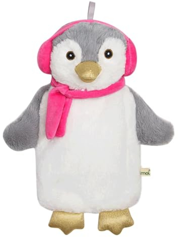 Premium Kinder Wärmflasche 1 Liter mit schönem weichem Bezug - (Pinguin rosa)