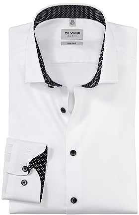 OLYMP Herren Businesshemd Langarm Level Five,Satin,Body fit,Modern Kent,Weiss 00,46