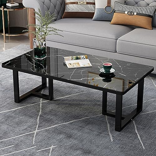 Mesa de Centro Rectangular de Mármol Sintético, Escritorio de Vidrio Templado y Patas De Metal, Mesa de Sofá Moderna, Mesa de Té, Mesa Decorativa para Sala de Estar, Escritorio De Oficina, Balcón (Co