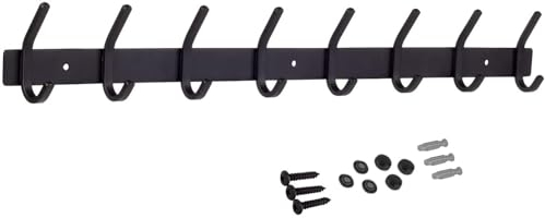 Hoexs - Porte-manteau noir 8 x 2 crochets | 60 cm | Porte-manteau mural | Porte-manteau mural | Design suspendu | Porte-serviettes | Tapis | Matériel de fixation inclus