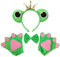 Frosch Haarreifen König Set, Crazy Frog Headband, Frosch Handschuhe mit Fliege, Fasching Kopfbedeckung mit Froschaugen und Krone, Froschkönig Haarreifen Accessoire für Karneval Fasching