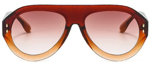 mincl Popular Fashion Pilot Sunglasses Women Shades UV400 Retro Rivets Decoration Gradient Trending Men Round Sun Glasses (brown)