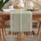 meioro Rustikaler Tischläufer mit Quasten, 33x200cm Landhausstil Boho Table Runner Geflochten Gestreift, Leinen Polyester Tisch Dekoration für Essen Party Urlaub und Hochzeit (Grün)