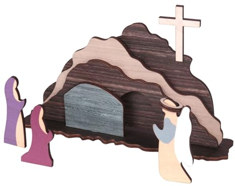 Ziurmut Auferstehungsdekorationen,Osterszene Holzdekoration - Die Leere Grab-Osterszene und das Kreuz,Dekorative religiöse Ostern-christliche Dekorationen für Tisch-Schreibtisch-Regal