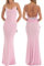 MAHUAOYIXI Vestito Lungo Donna Aderente Scollo a V Ragazza Vestito Estivo Senza Maniche Trasparente Senza Spalline Abito da Vestito Bodycon Elegante Abito da Cocktail Sera Casual Cerimonia (Rosa, S)