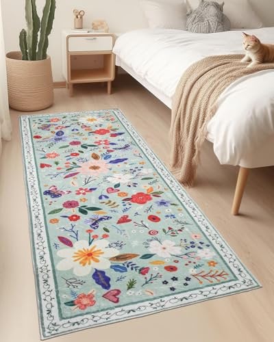 Avezano Tapis de couloir antidérapant pour couloir, entrée, cuisine, buanderie - 60 x 182 cm - Motif floral