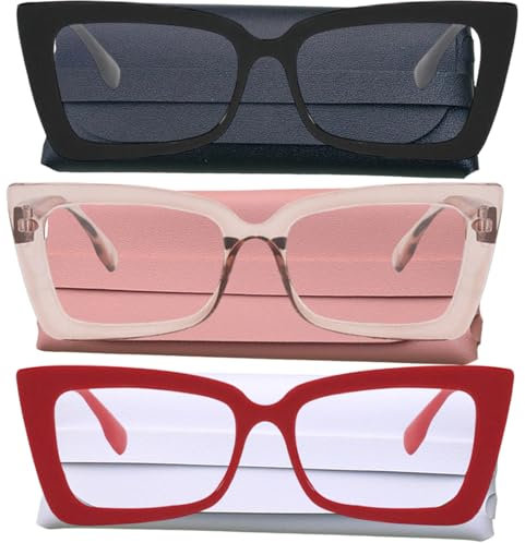 AOOLIA 3 Stück Blaulichtfilter Brille für Damen Herren, UV-Schutz Quadrat Ohne Stärke Brille Computer Anti-Blaulicht Brillen (Schwarz/Rot/Rosa)