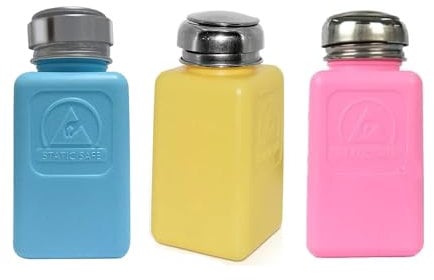 3 Pack 6 OZ 200ml ESD Solvent Bottle | AntiStatic Square Blue EPA Bottle | Anti Static One Touch press Stainless Steel Liquid Dispenser Pump for Rubbing Alcohol Nail Polish Makeup Remover Dispenser