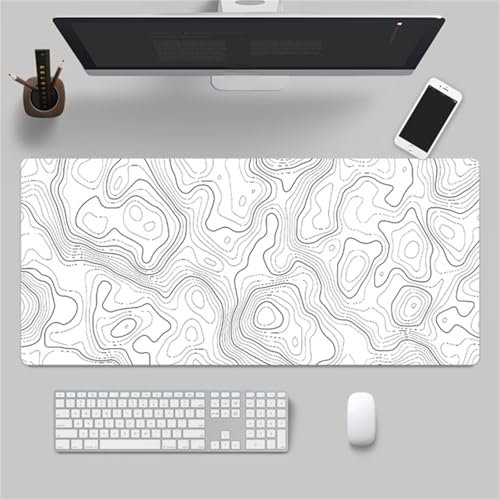 Gaming Tapis de Souris Mouse Pad Large Topographie Blanche Mouse Mat Pad de Bureau Surface Lisse et Haute précision et Vitesse pour Gamer Ordinateur PC 600x300x2mm