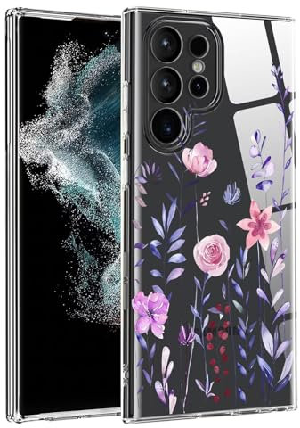 Pazpnoy Handyhülle für Samsung Galaxy S22 Ultra,Transparent Blume Muster Mädchen Hülle,Dünn Weich Silikon SchutzHülle,Stoßfeste Kratzfest TPU Case Cover-3