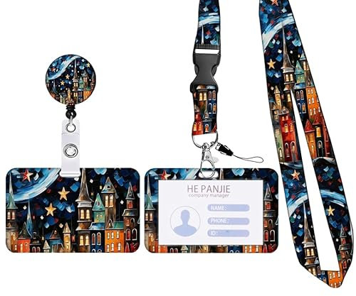 Porte-Badge Personnalisé,Tour de Cou Badge avec Porte-Cartes,Porte Badge Enrouleur,Strap Neck avec Swivel Lobster Clasp pour Porte Badges d'Identification (G-Manga City)