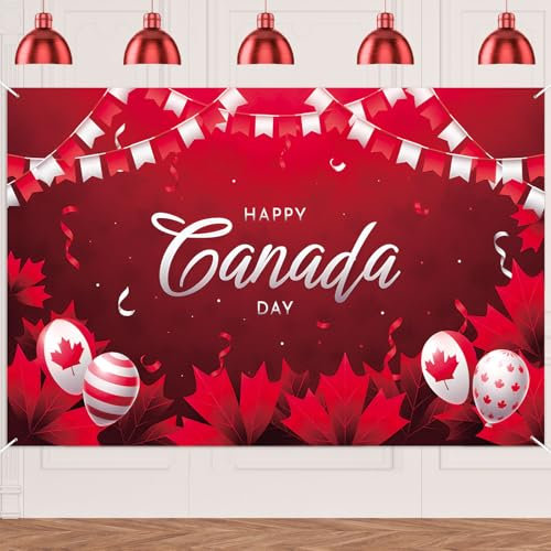 Happy Canada Day Banner Canadian Flag Balloon Backdrop Banner 1st of July Maple Leaf Decorations The National Holiday of Canada Party Supplies Photography Background Photo Booth Props