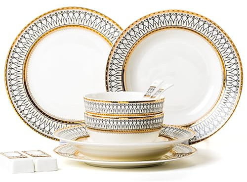 Générique Service De Table en Porcelaine, Porcelaine Anglaise De Style Luxe Léger, Vaisselle Résistante Aux Rayures Et à Lusure, Compatible Micro-Ondes Et Lave-Vaisselle (2 People)