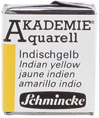 Schmincke – AKADEMIE® Aquarell, feine Künstler-Aquarellfarben, Indischgelb, 16 225 044, halbes Näpfchen, Aquarellmalerei, vegane Wasserfarbe