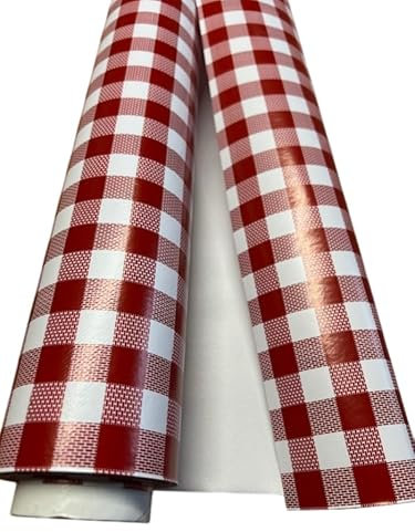 generique creadetex.com Au Rouleau de 30 metres Nappe Vinyle Carreaux Vichy Rouge Toile ciree Impermeable Largeur 140 cm