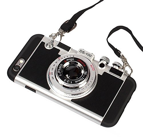 Black Lemon Emily in Paris Case for iPhone 5/5S 3D Vintage Camera Soft Silicone Case with Lanyard Long Removable Shockproof Protective Case Cover for Men Women Boys Girls Black