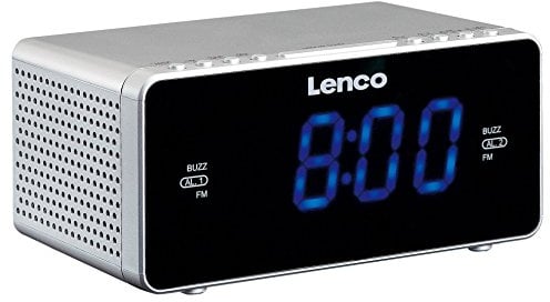 Lenco CR-520 Stereo Uhrenradio mit 2 Weckzeiten, 1,2 Zoll LED Display, dimmbar, Sleep-Timer, Schlummerfunktion, USB-Lader, silber