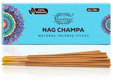 raajsee Nagchampa-Räucherstäbchen,100 g Packung,100% natürlich,handgerollt,frei von Chemikalien, perfekt für Kirche, Aromatherapie,Entspannung,Meditation,Positivität und sinnliche Therapie