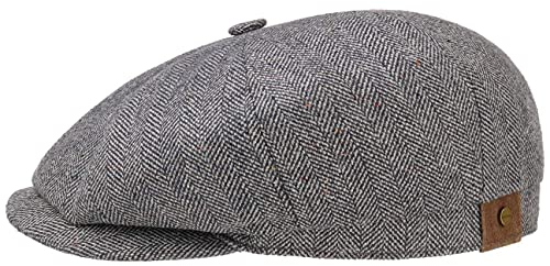 Stetson Hatteras Seide Schirmmütze Damen/Herren - Ballonmütze aus Seide - Flatcap mit Sonnenschutz UV 40+ - Schiebermütze mit Fischgratmuster - Schirmmütze Sommer/Winter blau-weiß 61 cm
