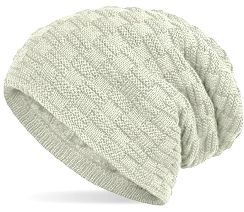 Hatstar Warme gefütterte Feinstrick Damen Beanie Herren Mütze | mit Flecht Muster und sehr weichem Fleece Innenfutter | Unisex Wintermütze weich & warm (13 | Creme)