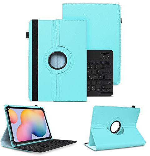 NAUC Schutzhülle kompatibel für Samsung Galaxy Tab S6 Lite Tasche Tablet Schutz Hülle Kunstleder Bluetooth Tastatur QWERTZ 360 Drehbar Cover Case Keyboard, Farben:Türkis
