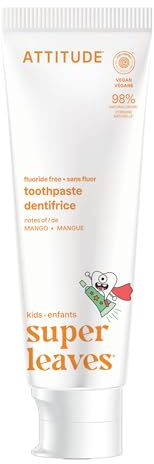 ATTITUDE Dentifrice Enfant sans Fluor, ingrédients à base de plantes et minéraux, végan, sans sucre, Mangue, 120 g
