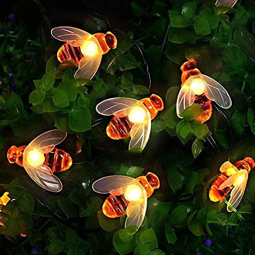 [2 Packs] Solar Garden Lights, Honey Bee Fairy String Lights, 5M/16Ft 8 Mode 30 LEDs Waterproof Outdoor/Indoor Garden Lighting for Fence, Lawn, Patio, Festoon, Party, Christmas, Holiday(Warm White)