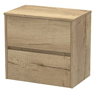 Hudson Reed HAV804W Havana Modern Bathroom Wall Hung 2 Drawer Countertop Unit & Colour Worktop, 600mm, Woodgrain Autumn Oak