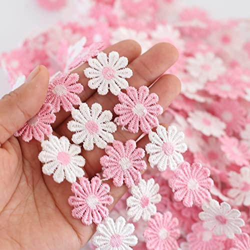 YIEUR 6.5 Meter Spitzenband Blumen bunte, 1 Strang rosa Spitzenbordüre Tischdeko Geschenkband, 25mm Zierband Stickerei Spitzenborte, 7 Yard Vintage Band für Handwerk Nähen Deko (pink)