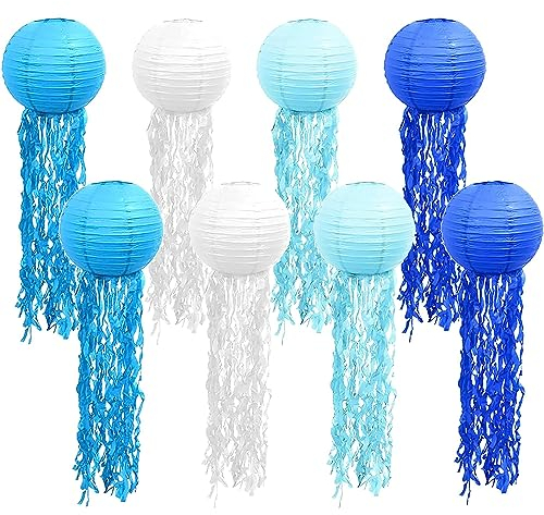 8 Stück Papierlaterne Laterne Deko, Quallenlaterne Papierlaterne, Quallen Laternen, Quallenlaterne Papier Jellyfish, Ozean Lampions Lampenschirm für Kinder Thema Party Taufe Geburtstag Zimmerdeko