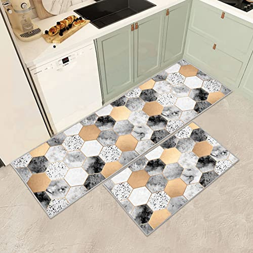 Küchenteppiche 2 Stück,Vintage rutschfest Waschbar Dauerhaft Küchenläufer Flurläufer, Anti-Müdigkeit Küchenteppich Teppich Läufer für Küche,Carpet für Badezimmer/Wohnzimmer Flur (B, 40x60+40x120cm)