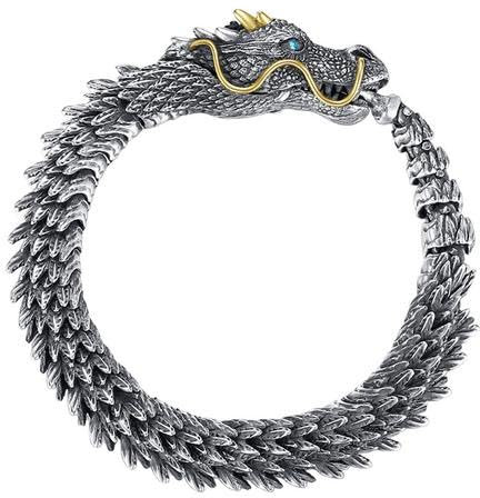 Dirfuny Retro Style Mens Copper Dragon Link Chain Bracelet Vintage Finishing Metal Dragon Bracelet Hip Hop Men's Bracelet