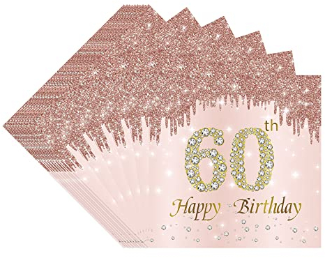 VReder Rose Gold 60th Birthday Decorations - 40pcs Disposable Paper Napkins for Women's 60th Birthday Party Supplies