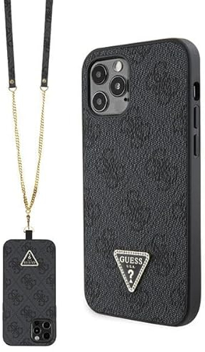 Guess GUHCP12MP4TDSCPK Hülle für iPhone 12/12 Pro 6.1 Schwarz hardcase Crossbody 4G Metal Logo