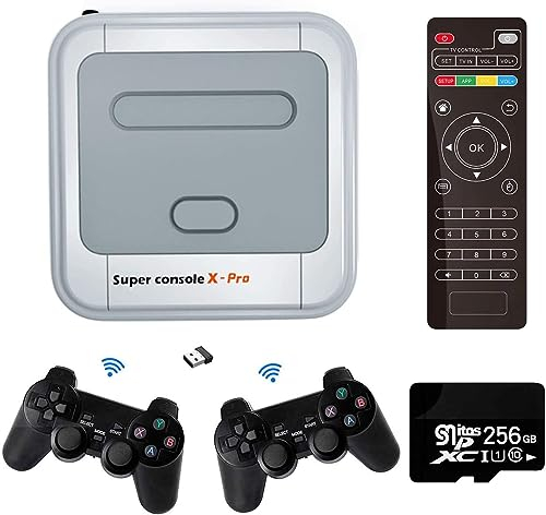 Super Console X Pro Retro Consola de Juegos Mini TV Reproductor de videojuegos con tarjeta de 128 GB para salida 4K TV HDMI, integrado en más de 50.000 juegos, 2 gamepads soporte WiFi/LAN (256G)