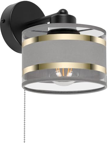 alfalux Wandleuchte Innen Wandlampe Mit Schnur-Zugschalter LED Lampe Aus Metall Für Wohnzimmer Schlafzimmer Kinderzimmer Treppenhaus Wandlampen Wandleuchten SHWAND-TI-1010SC-GR