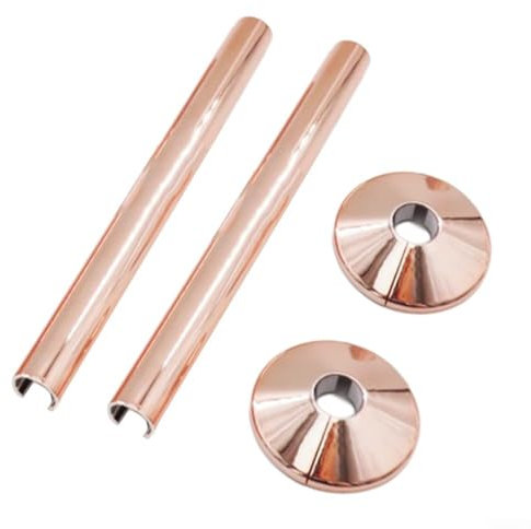 15mm x 200mm Radiator Pipe Sleeve Covers and Pipe Collars in Chrome Effect, Central Heating Clip On Covers Snappit(1Set Rose gold)