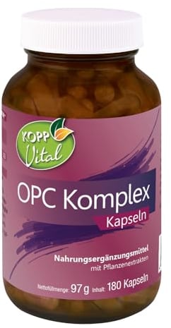 KOPP Vital® OPC Komplex Kapseln | 97 g | 1 x 180 Kapseln | Vitalstoffen | Vitamin C | Traubenkern-Extrakt | Kiefernrinden-Extrakt