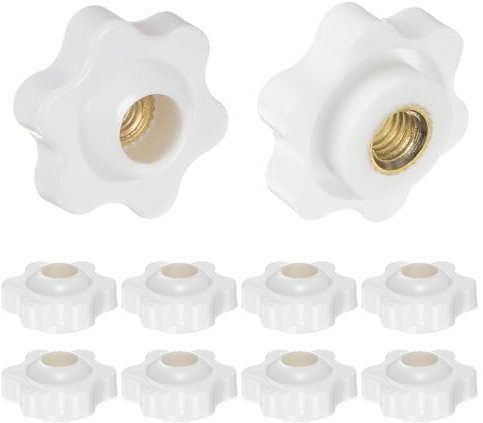 QUARKZMAN 10pz Pomelli a Stella con Filettatura Femmina M6, Testa da 25mm, Plastica con Foro Passante, Vite in Ottone, Manopole a Compressione Filettate, Bianco