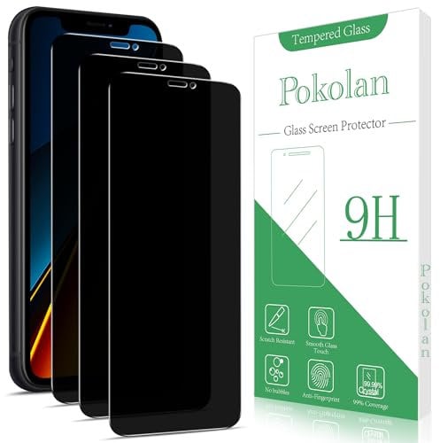 Pokolan 3 Pack Privacy Screen Protector for iPhone 11 Pro Max/Xs Max, Anti Spy Tempered Glass, 9H Hardness, Case Friendly, Anti Scratch, Bubble Free, Easy to Install